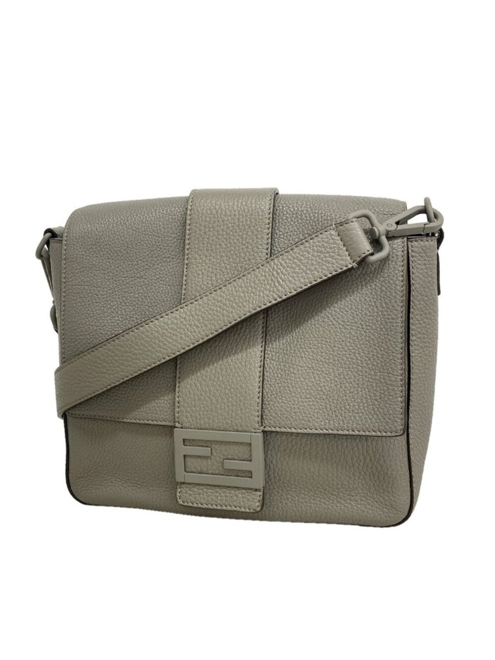 Fendi Shoulder Bag Baguette Leather Gray Silver